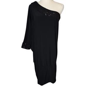 Fredericks Of Hollywood One Shoulder Sequin Trim Black Dress sz Medium